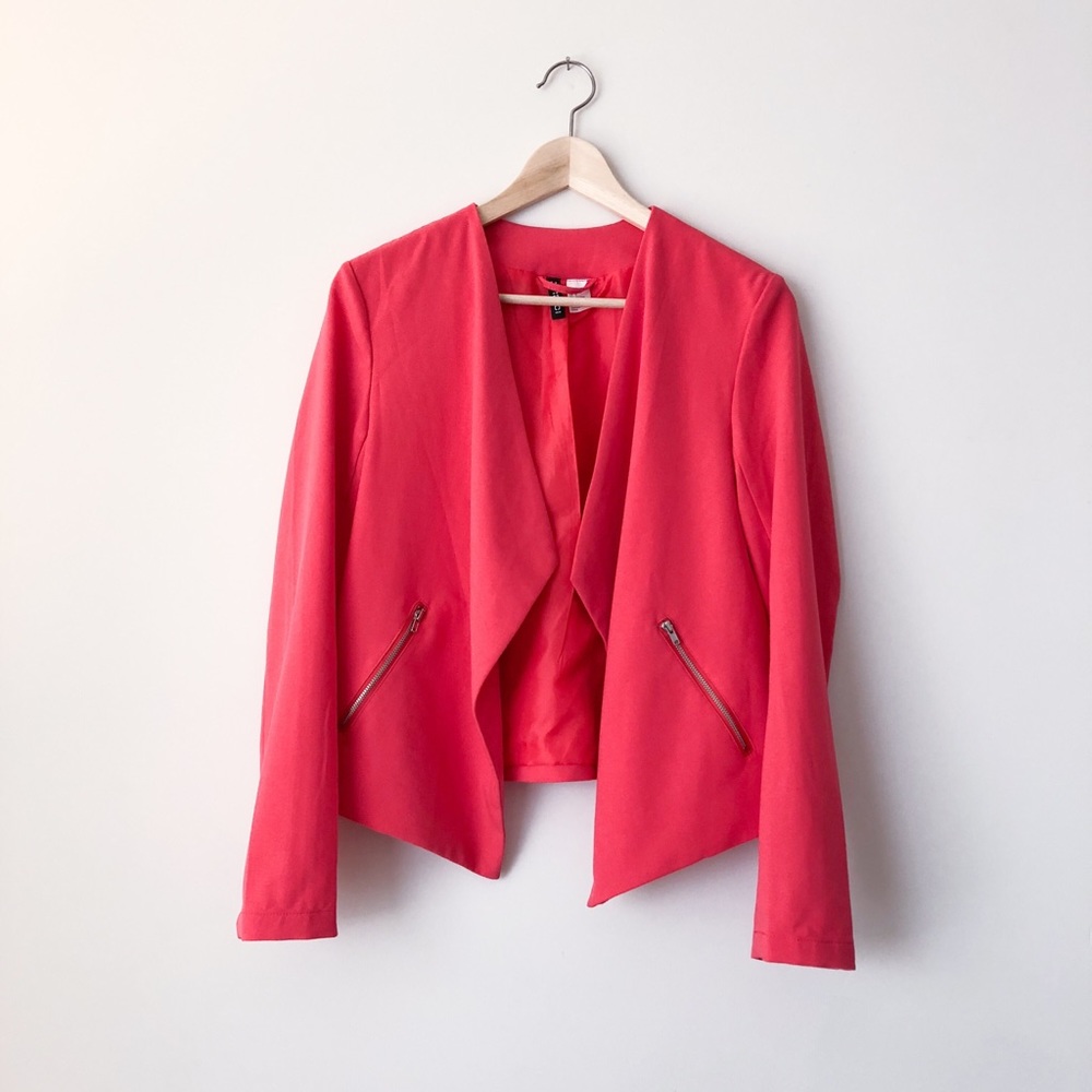 H&M coral blazer with zipper detail